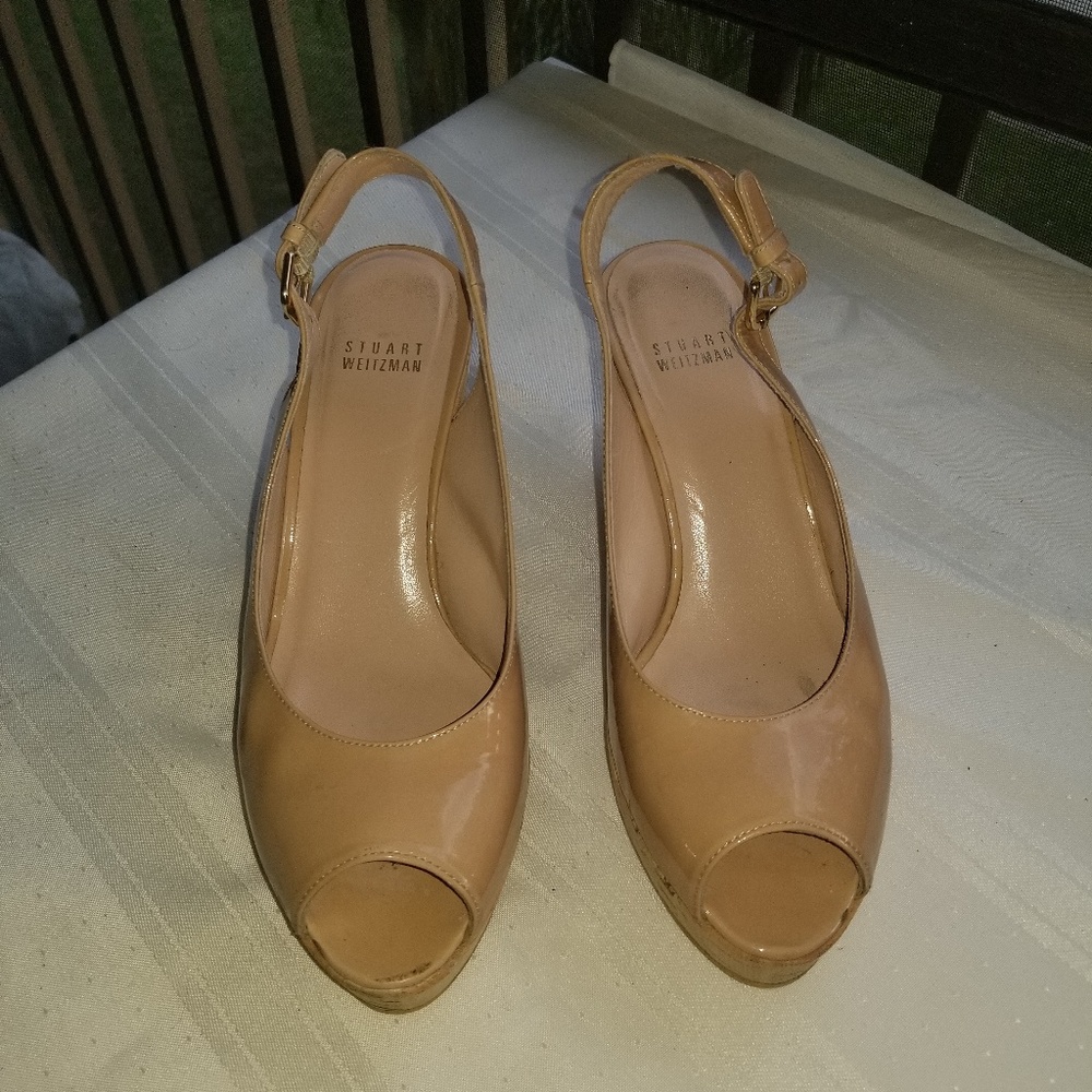 *PRE LOVED* Stuart Weitzman Tan Patent Cork Wedges